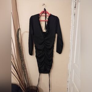 Shein women ruffle collar long sleeve bodycon black dress size 1XL